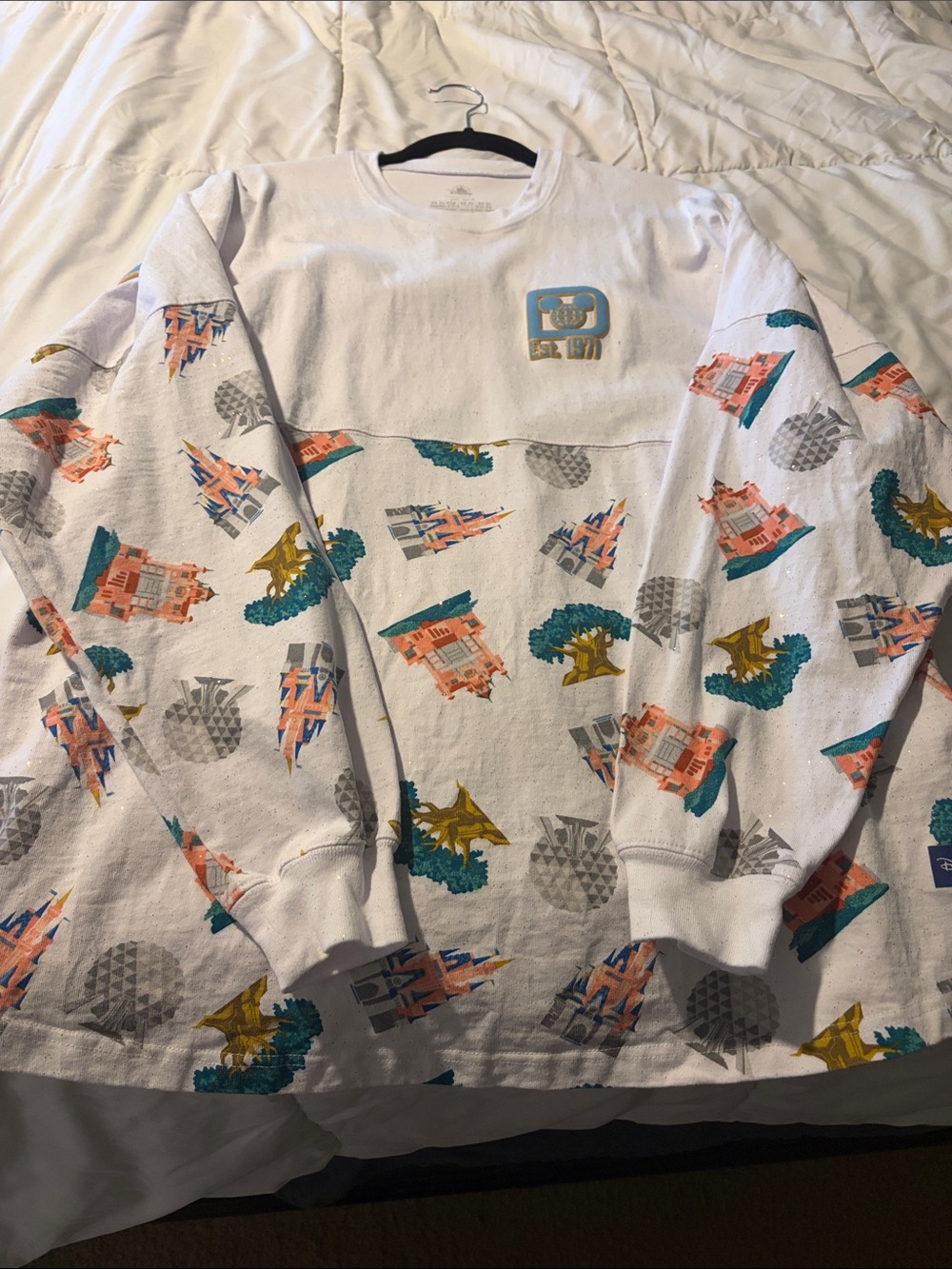 Kids White Graphic Long-Sleeve Top with Theme Prints